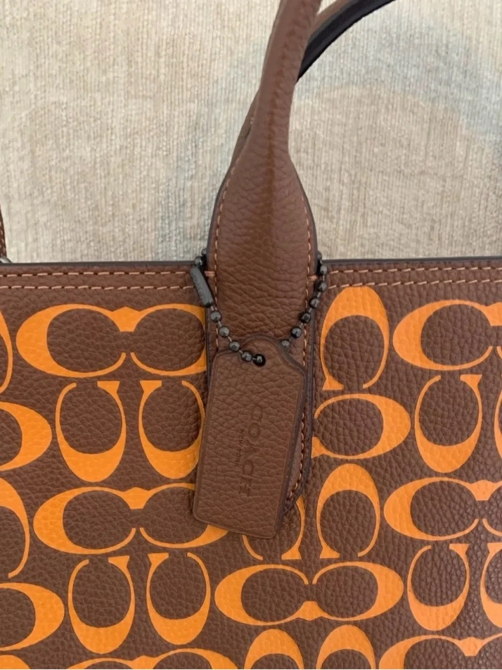 Coach Brown & Orange Signature logo Laptop Tote